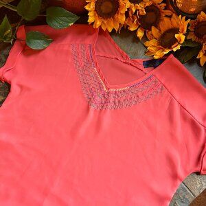 Blue Rain SS Top W/Embroidery Trim